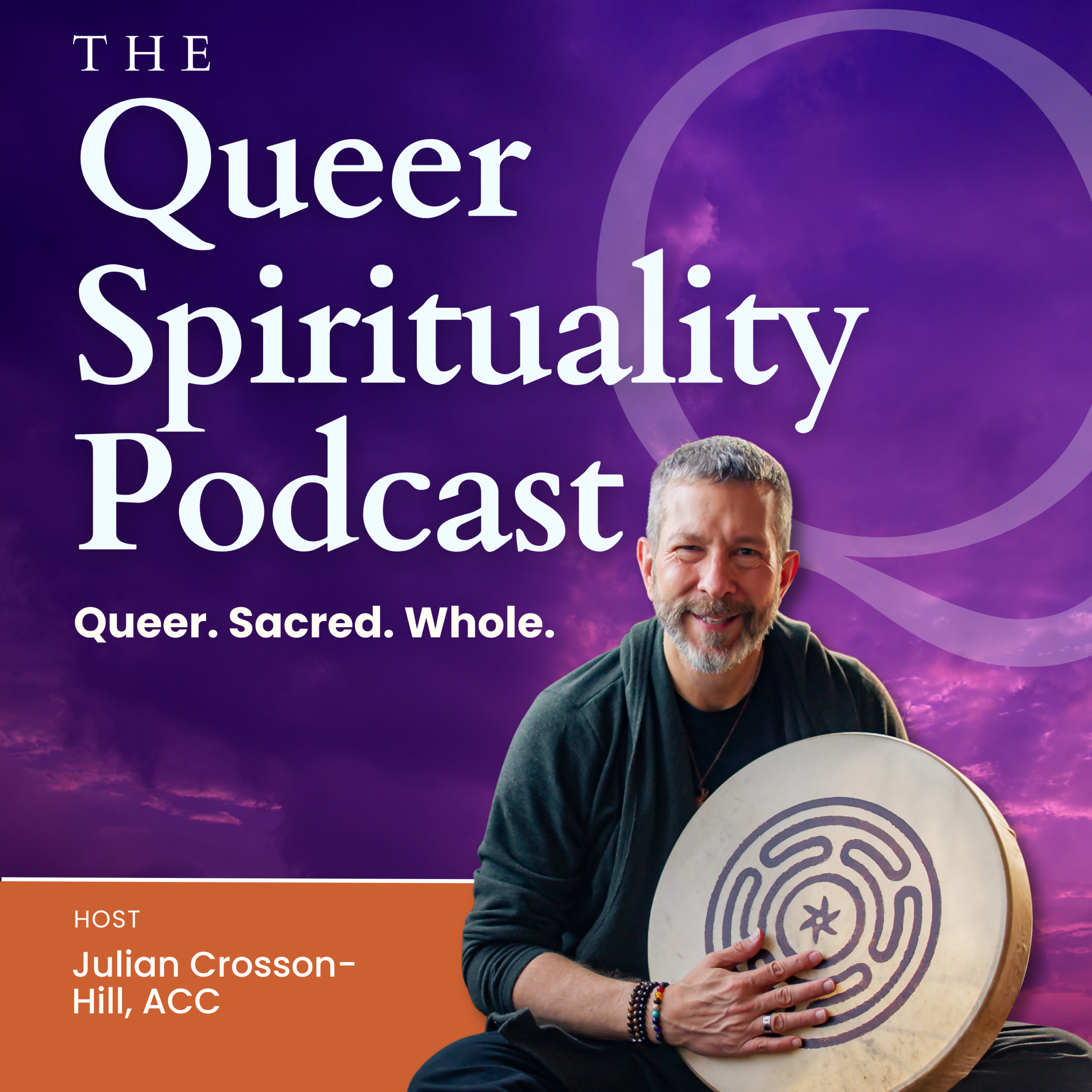The Queer Spirituality Podcast cover art featuring host, Julian Crosson-Hill